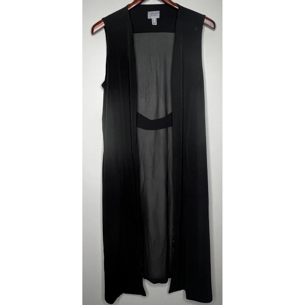 Susan Graver Duster Vest Womens Small Black Sheer Back Open Front Long Witchcore